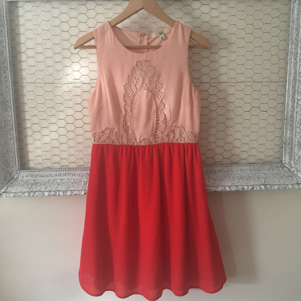 YA Los Angeles Color Block Lace Detail Dress Silk